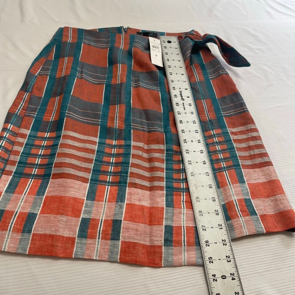 NWT Ann Taylor Plaid Linen Tie Wrap Blue Orange Skirt Size 6 New - Picture 6 of 8